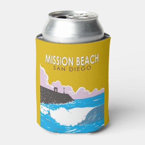 Mission Beach California Travel Art Vintage Can Cooler