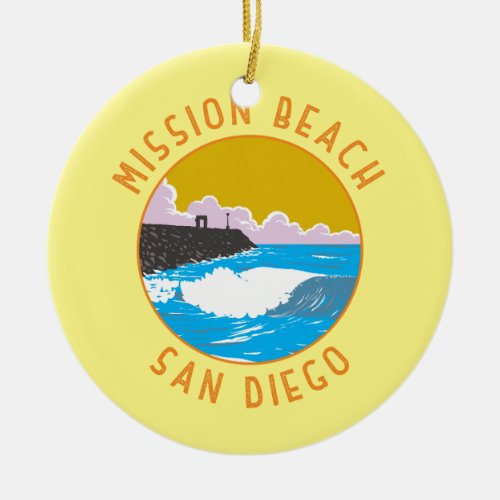 Mission Beach California Travel Art Vintage Ceramic Ornament