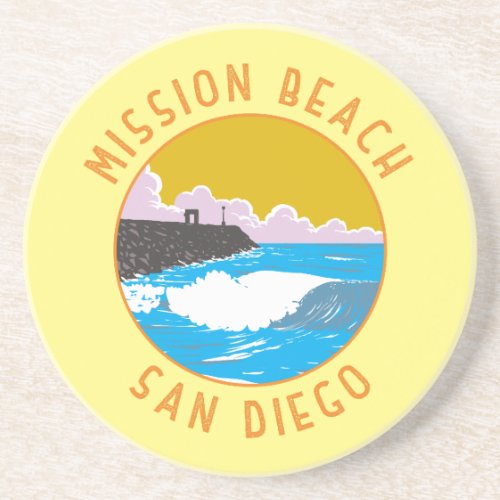 Mission Beach California Travel Art Vintage Coaster