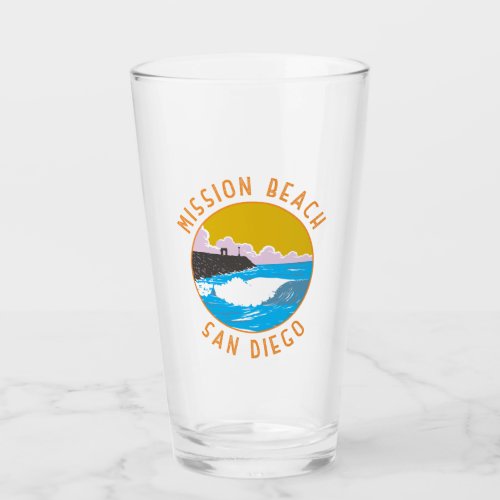 Mission Beach California Travel Art Vintage Glass