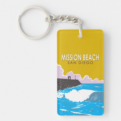 Mission Beach California Travel Art Vintage Keychain