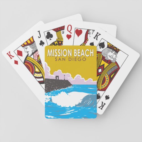 Mission Beach California Travel Art Vintage Poker Cards
