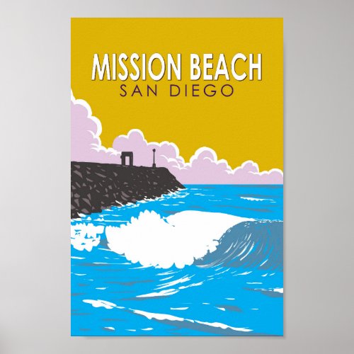 Mission Beach California Travel Art Vintage Poster