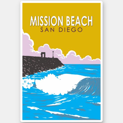 Mission Beach California Travel Art Vintage Sticker