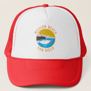 Mission Beach California Travel Art Vintage Trucker Hat