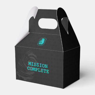 MISSION COMPLETE Teal and Black Spy Party Favor Boxes