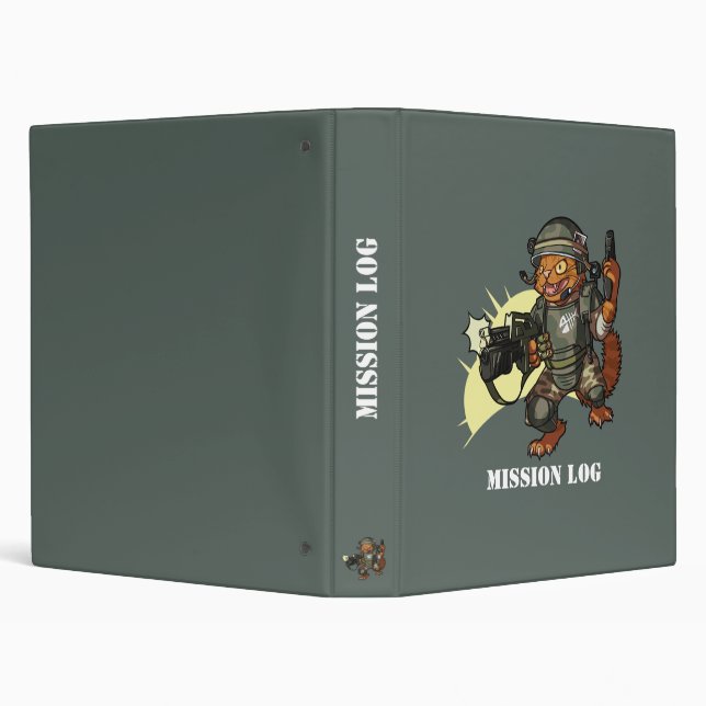 Mission Log Orange Cat Marine Sci-fi Soldier 3 Ring Binder (Background)