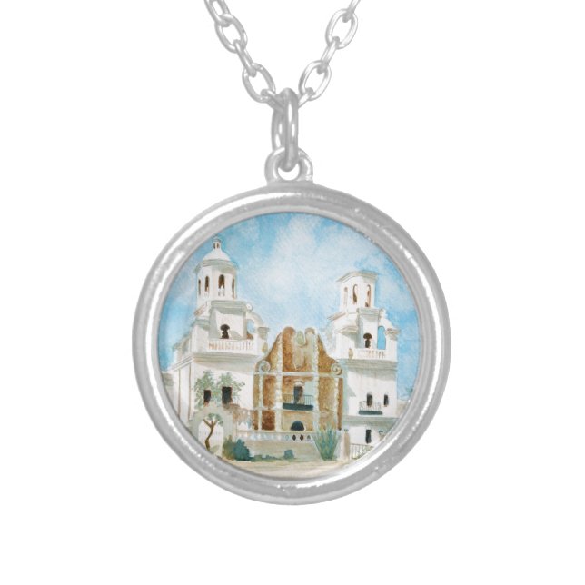 Mission San Xavier del Bac Silver Plated Necklace (Front)