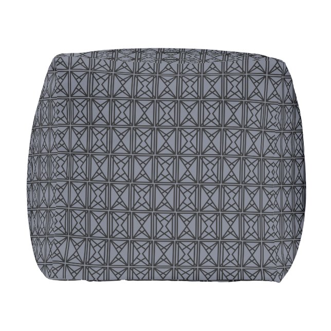 Mission Style Pattern in Black Outdoor Pouf (Back)