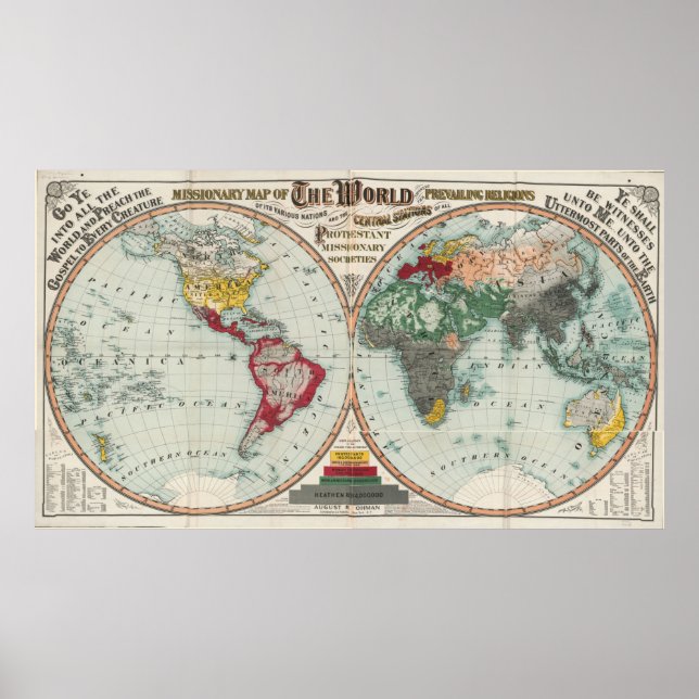  Missionary Map of the World 1902 Poster (Front)