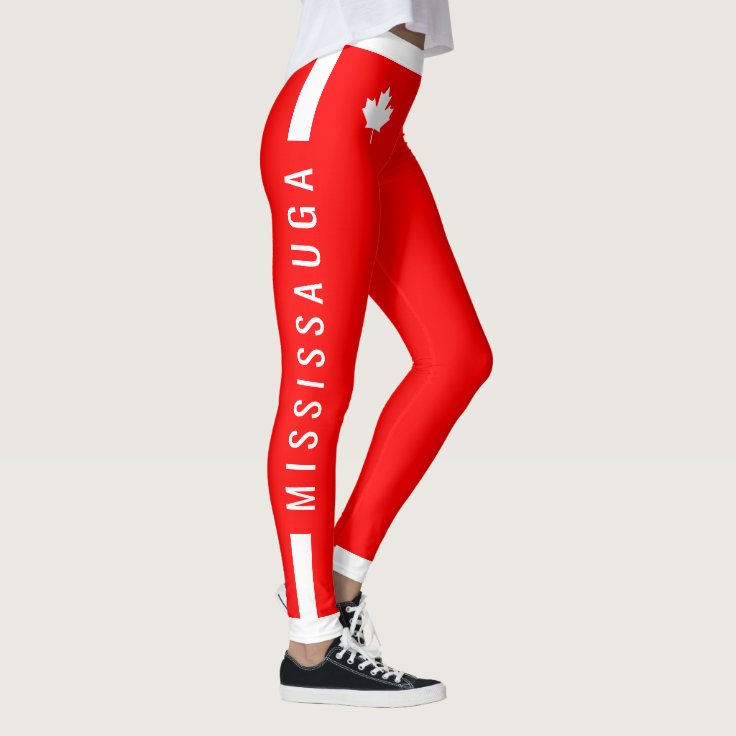 MISSISSAUGA Instructor Canadian Maple on Red (cus) Leggings Zazzle