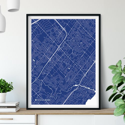 Mississauga Map Abstract Navy Blue City Map Poster