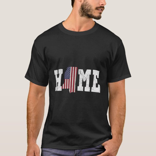 Mississippi American Flag Home State Shape Distres T-Shirt (Front)