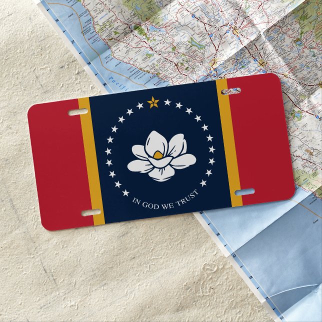 Mississippi Flag - New Magnolia Flag License Plate (In Situ)