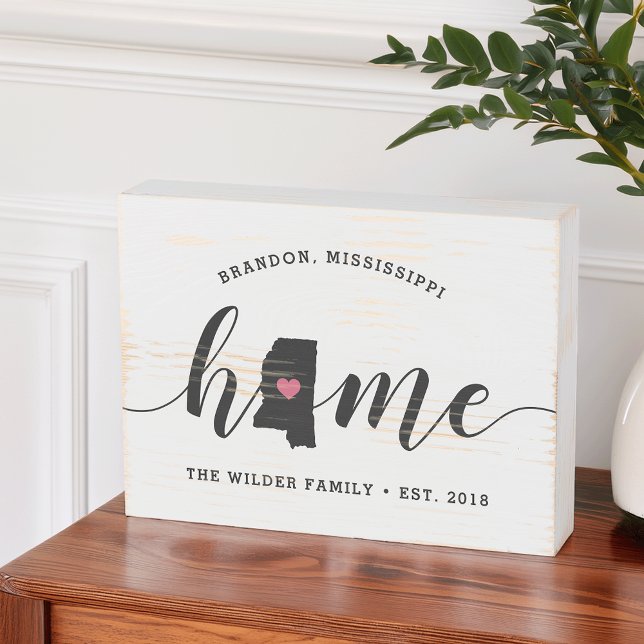 Mississippi Home State Rustic Family Name Wooden Box Sign (Creator Uploaded)