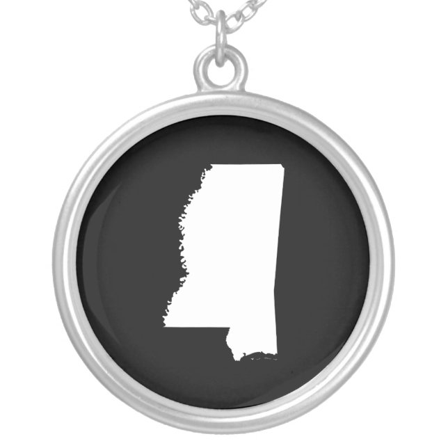 Mississippi in White and Black Silver Plated Necklace (Front)