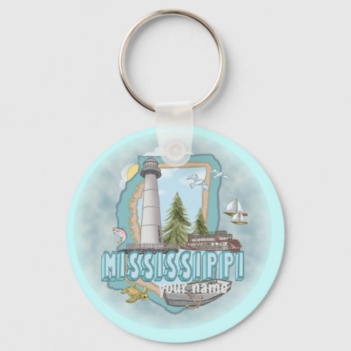 Mississippi Lighthouse custom name keychain 