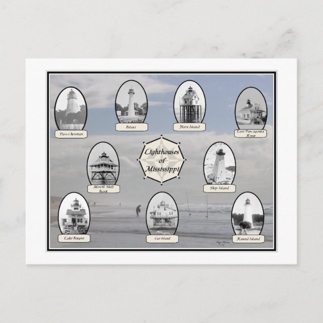 Mississippi Lighthouses-Beach scene Postcard (Front)