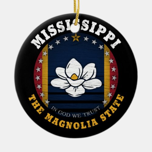 MISSISSIPPI MAGNOLIA STATE FLAG CERAMIC ORNAMENT