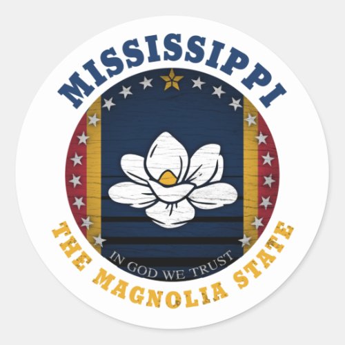 MISSISSIPPI MAGNOLIA STATE FLAG CLASSIC ROUND STICKER