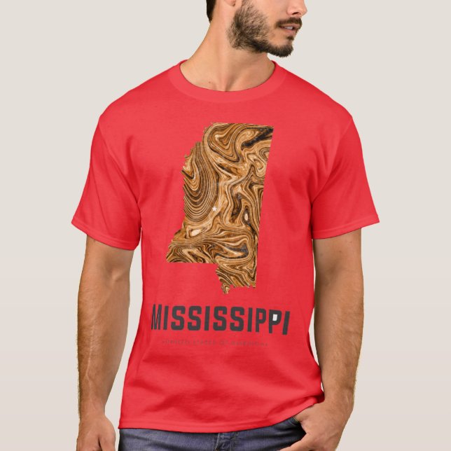 Mississippi Map Art Abstract in Brown T-Shirt (Front)