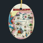 Mississippi Map  Ceramic Ornament<br><div class="desc">A vintage postcard map of the State of Mississippi repurposed on an ornament.</div>