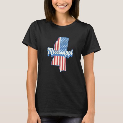 Mississippi Map State American Flag 4th Of July Pr T_Shirt