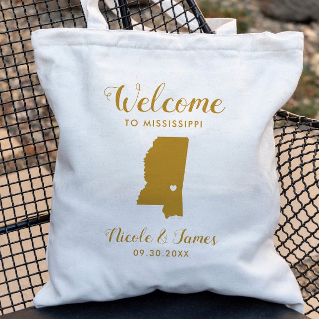 Mississippi Map Wedding Welcome Bag, Gold Tote Bag (Creator Uploaded)