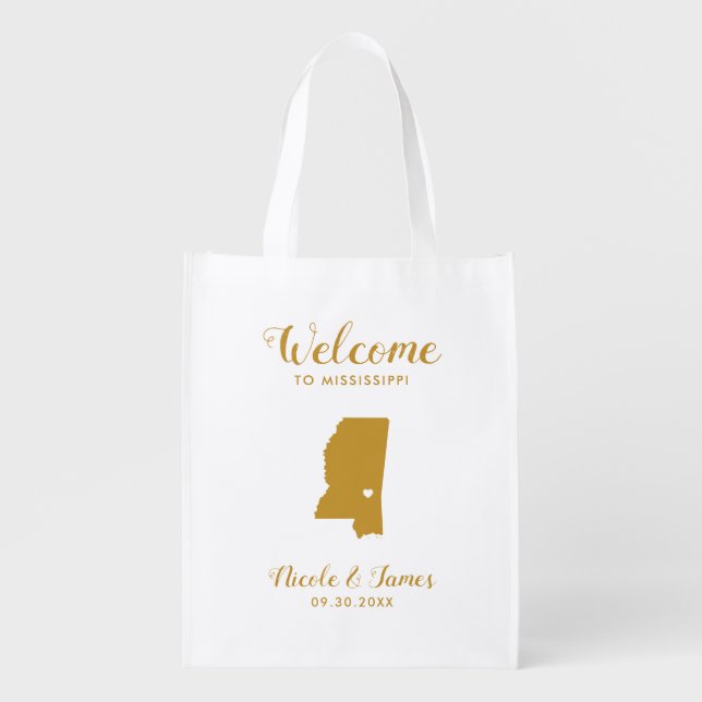 Mississippi Map Wedding Welcome Bag, Gold Tote Bag (Front)