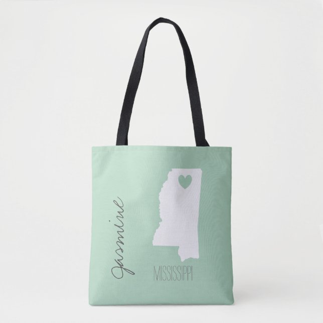Mississippi map with heart personalize name tote bag (Front)