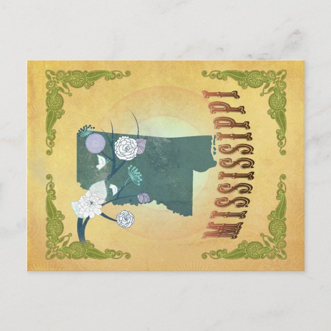 Mississippi Map With Lovely Birds Postcard (Front)