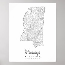 Mississippi Minimal Street Map Poster