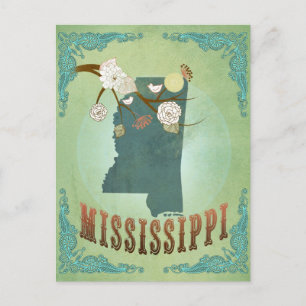 Mississippi Modern Vintage State Map – Green Postcard