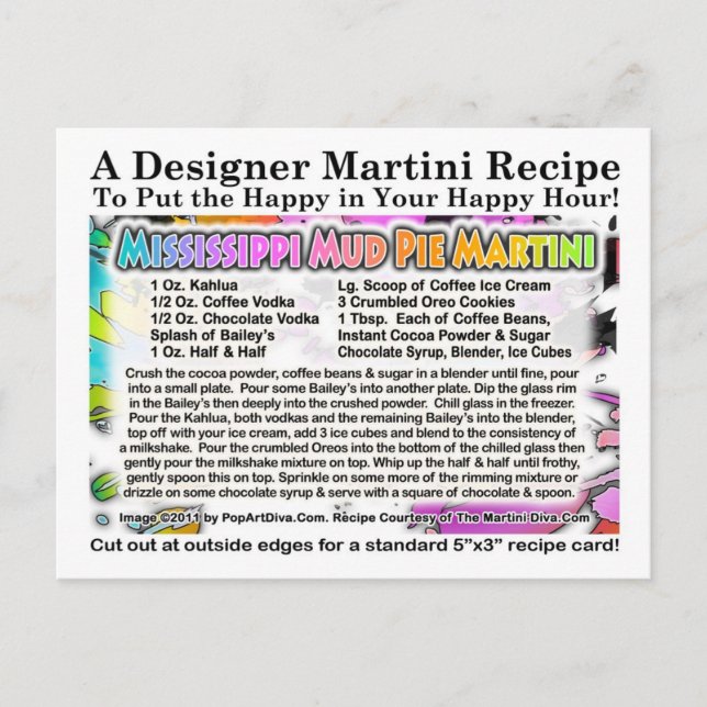 Mississippi Mud Pie Ice Cream Martini Recipe Card  (Front)