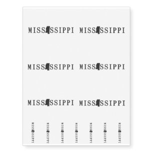 Mississippi Name with State Shaped Letter Temporary Tattoos