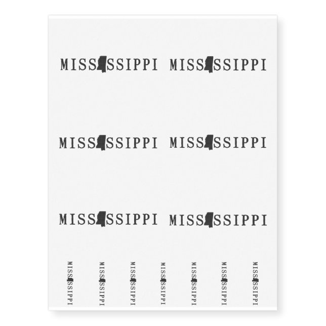 Mississippi Name with State Shaped Letter Temporary Tattoos (Front)
