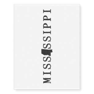 Mississippi Name with State Shaped Letter Temporary Tattoos