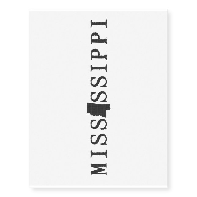 Mississippi Name with State Shaped Letter Temporary Tattoos (Front)