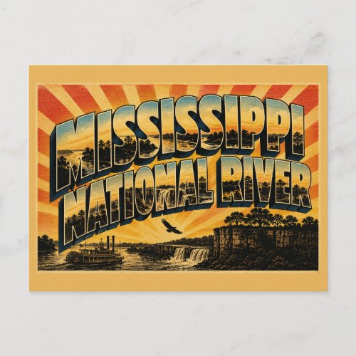 Mississippi National River MN Vintage Travel Art Postcard
