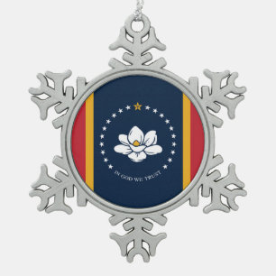 mississippi new flag usa united states america mag snowflake pewter christmas ornament