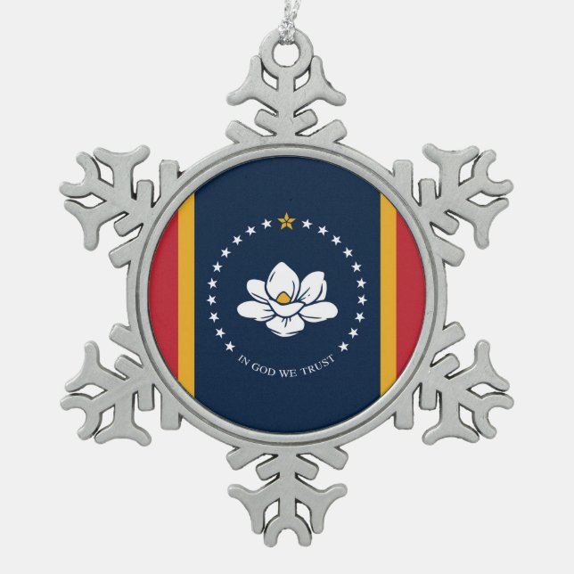 mississippi new flag usa united states america mag snowflake pewter christmas ornament (Front)
