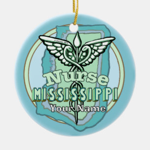 Mississippi Nurse Caduceus  Ceramic Ornament