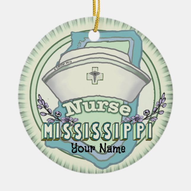 Mississippi Nurse Ceramic Ornament (Front)