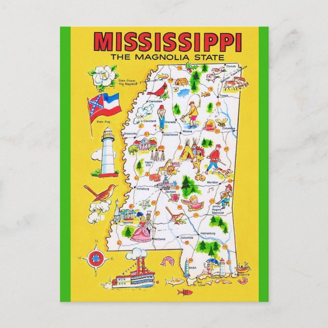 Mississippi Old Map Postcard (Front)