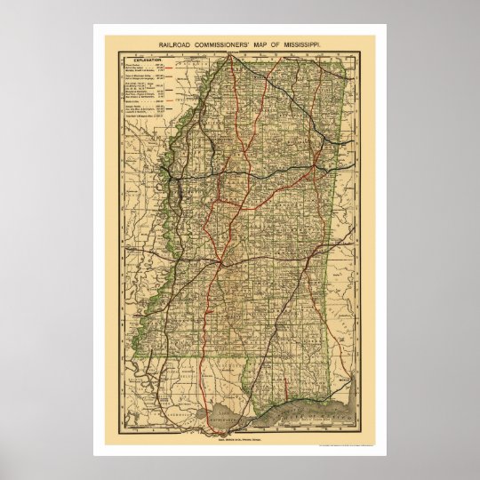 Mississippi Railroad Map 1888 Poster | Zazzle.com