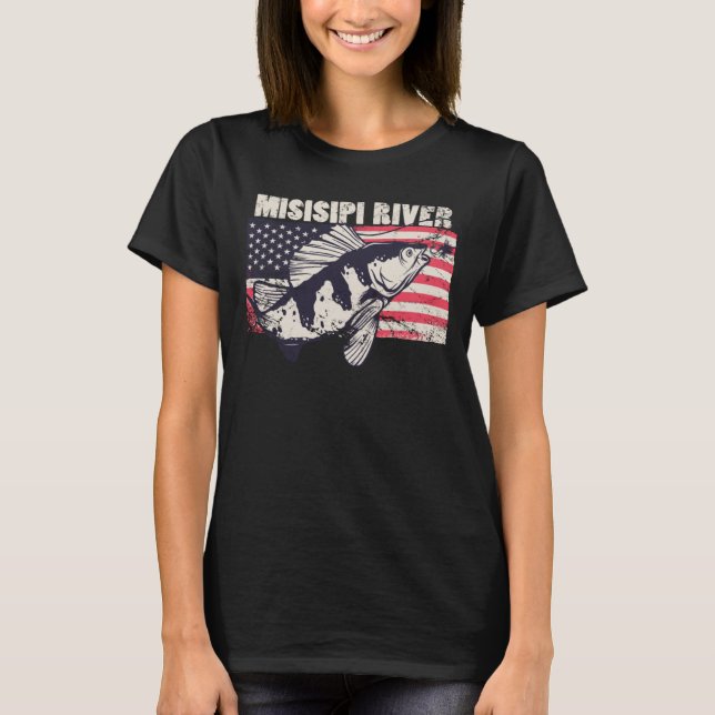 Mississippi river American Flag Patriotic fishing  T-Shirt (Front)