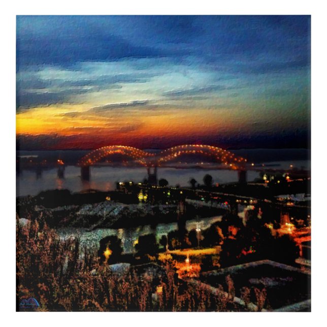 Mississippi River at Sunset in Memphis Acrylic Print (Front)
