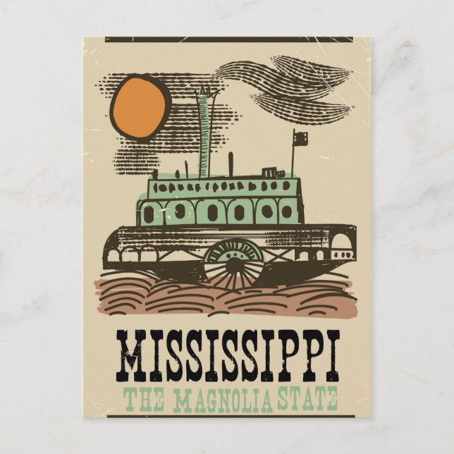 Mississippi river boat vintage travel poster postcard (Front)