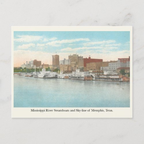Mississippi River steamboats and Memphis skyline Postcard