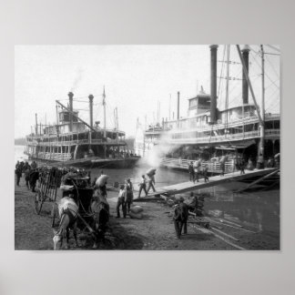 Mississippi River Steamboats At The Dock Poster